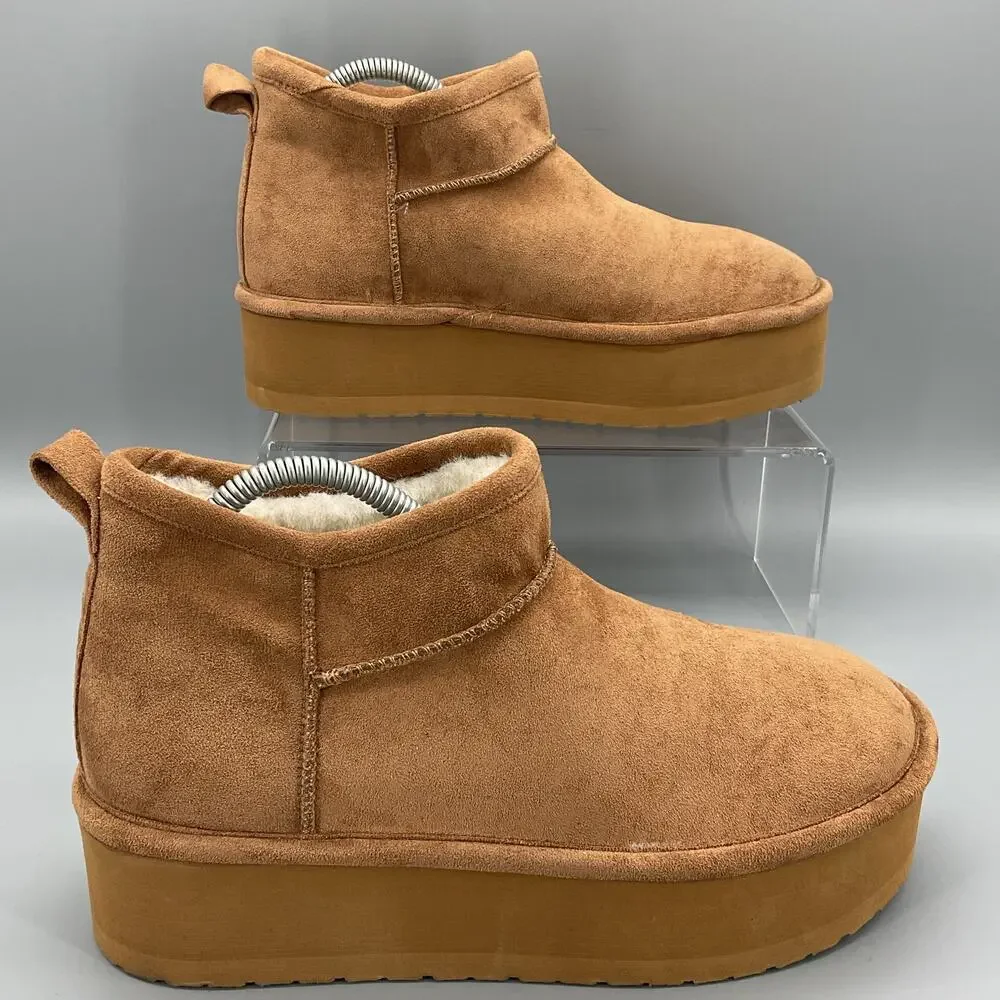 NEW Madden Girl Women’s Embracce Cozy Mini Platform Booties Brown Size 8.5M